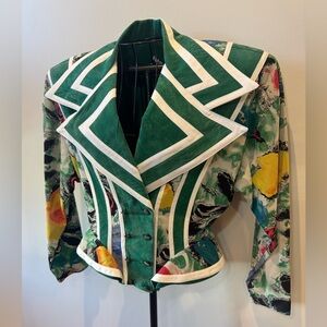 IIF Women's Vintage 80s Rocker Punk Rock Short Jacket Green Patterned Size Small